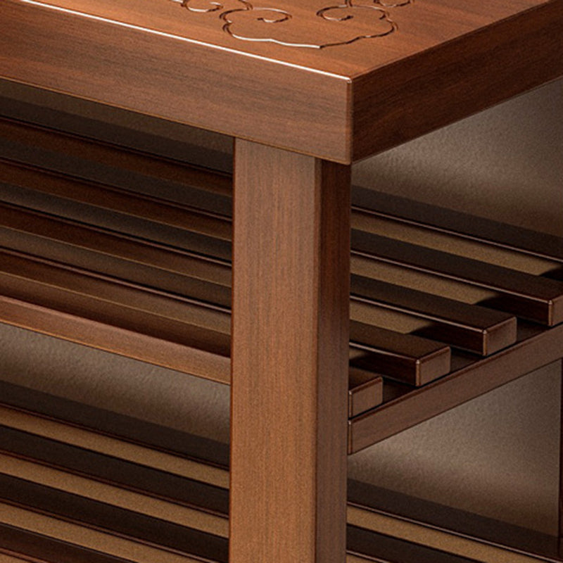 Traditional Chinese Rectangular Nan Bamboo Shoe Bench 2-Tier For Entryways