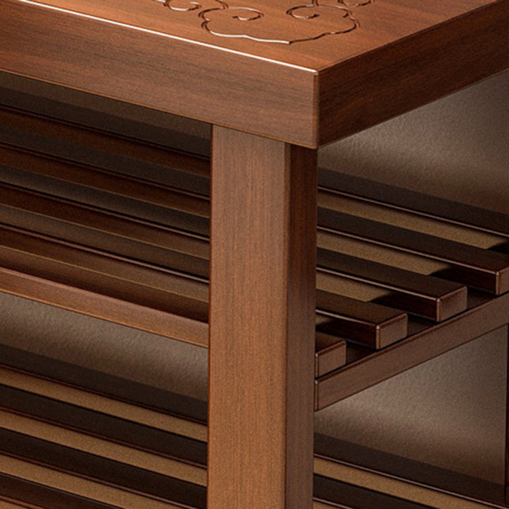 Traditional Chinese Rectangular Nan Bamboo Shoe Bench 2-Tier For Entryways