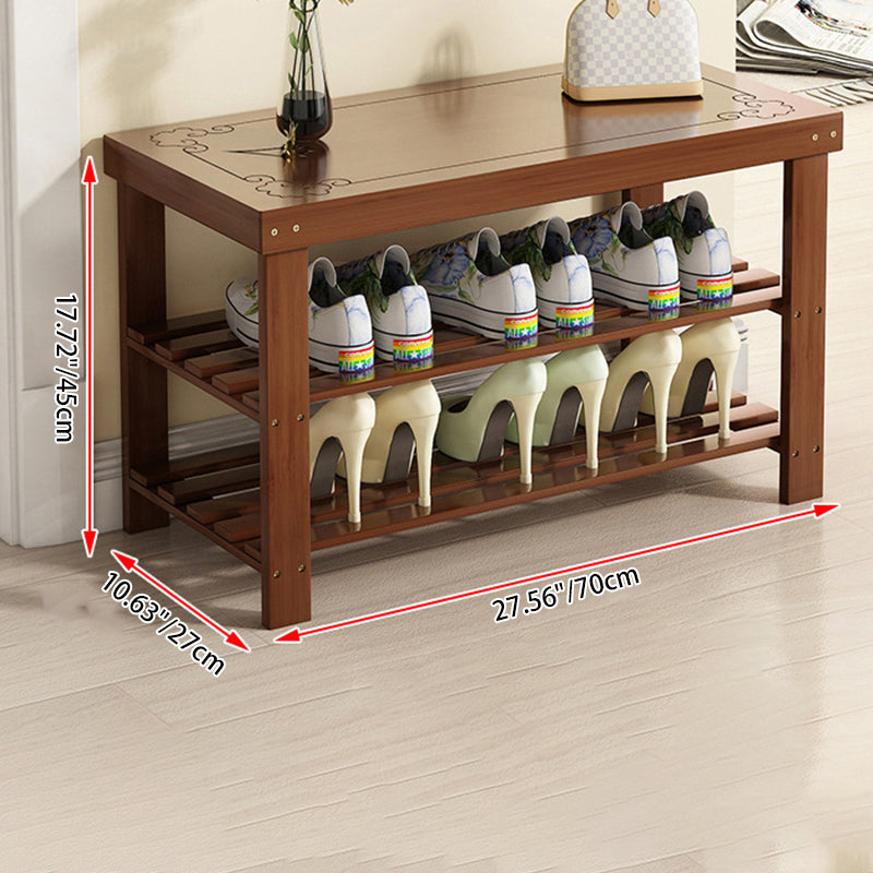Traditional Chinese Rectangular Nan Bamboo Shoe Bench 2-Tier For Entryways