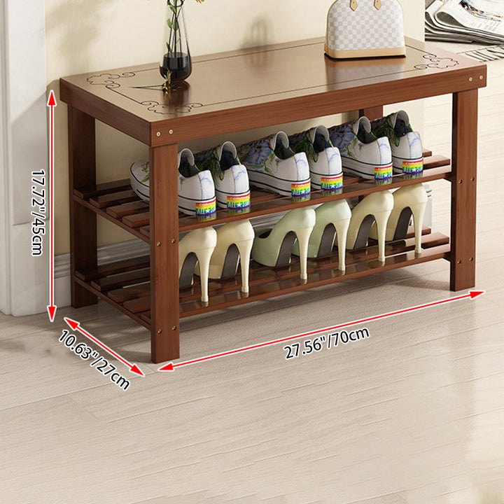 Traditional Chinese Rectangular Nan Bamboo Shoe Bench 2-Tier For Entryways