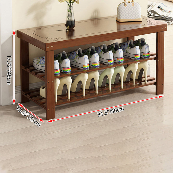 Traditional Chinese Rectangular Nan Bamboo Shoe Bench 2-Tier For Entryways