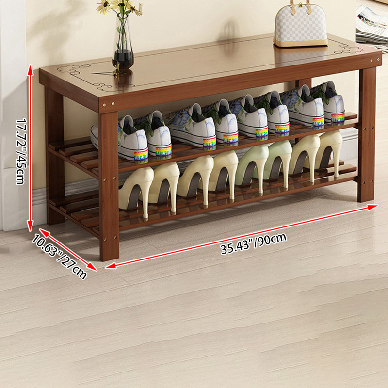 Traditional Chinese Rectangular Nan Bamboo Shoe Bench 2-Tier For Entryways