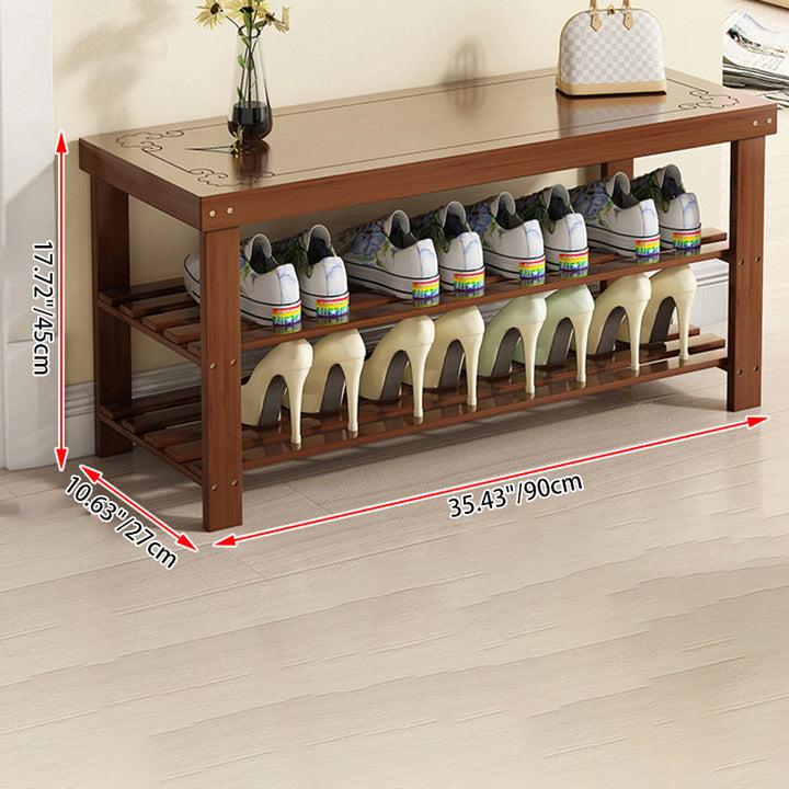 Traditional Chinese Rectangular Nan Bamboo Shoe Bench 2-Tier For Entryways
