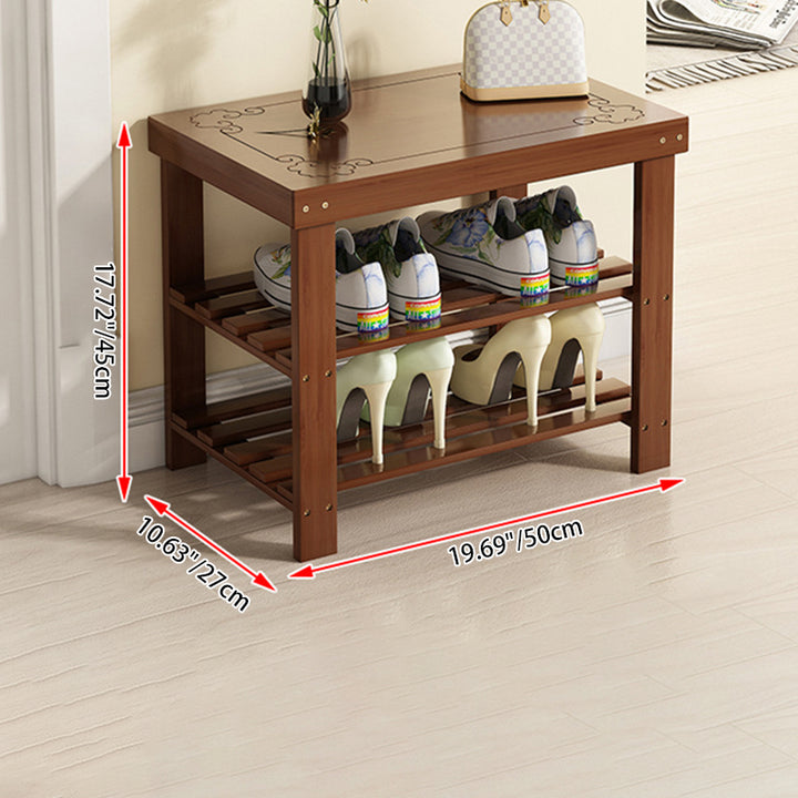 Traditional Chinese Rectangular Nan Bamboo Shoe Bench 2-Tier For Entryways