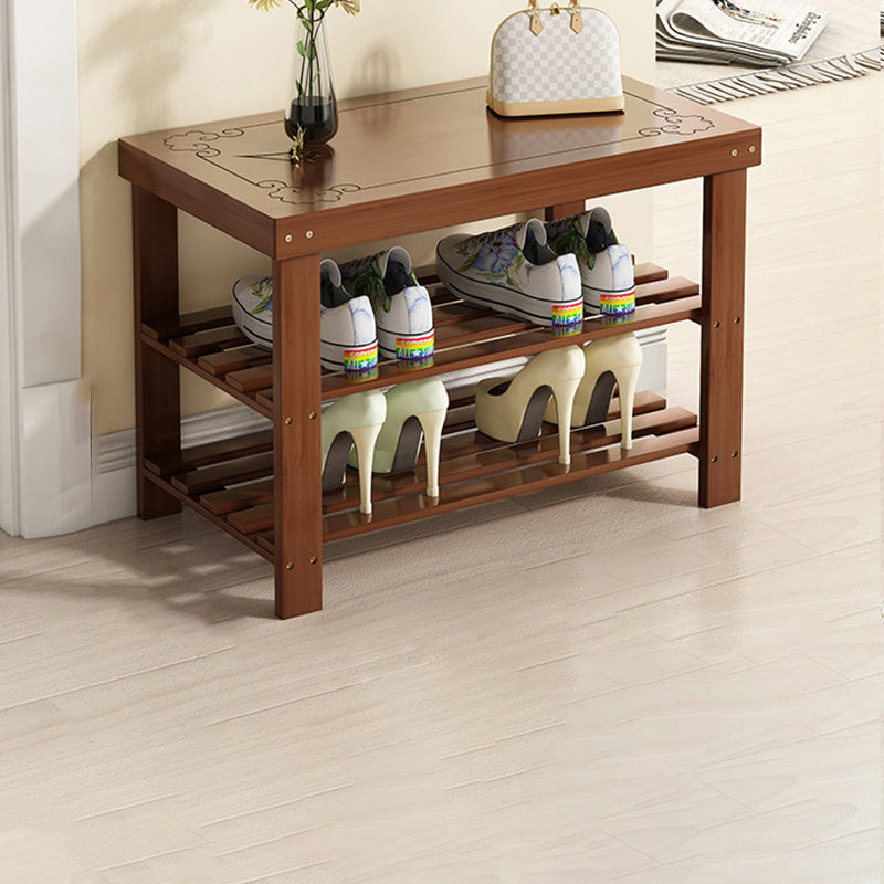 Traditional Chinese Rectangular Nan Bamboo Shoe Bench 2-Tier For Entryways