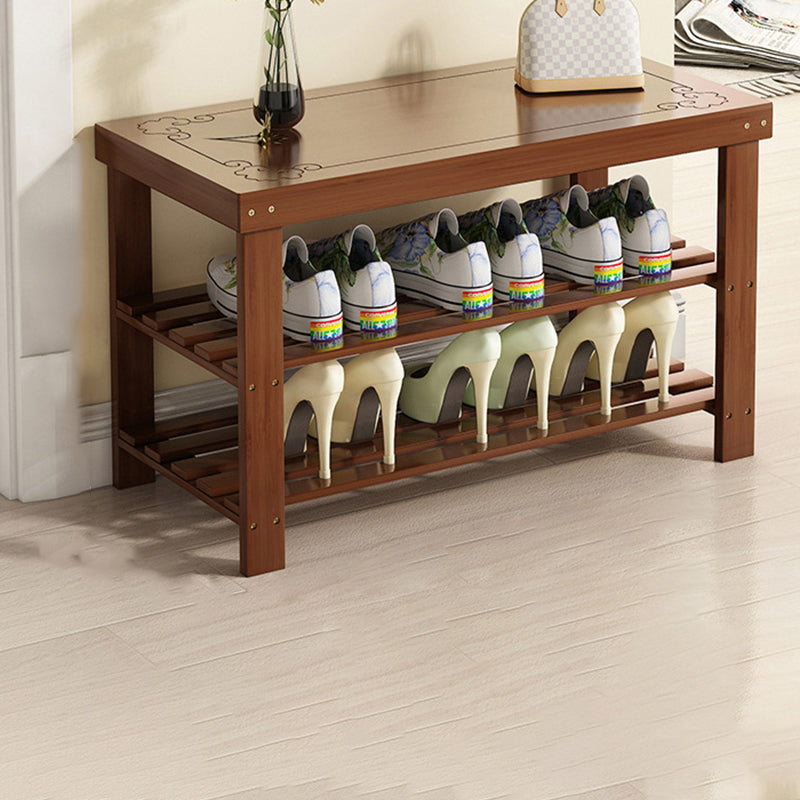 Traditional Chinese Rectangular Nan Bamboo Shoe Bench 2-Tier For Entryways