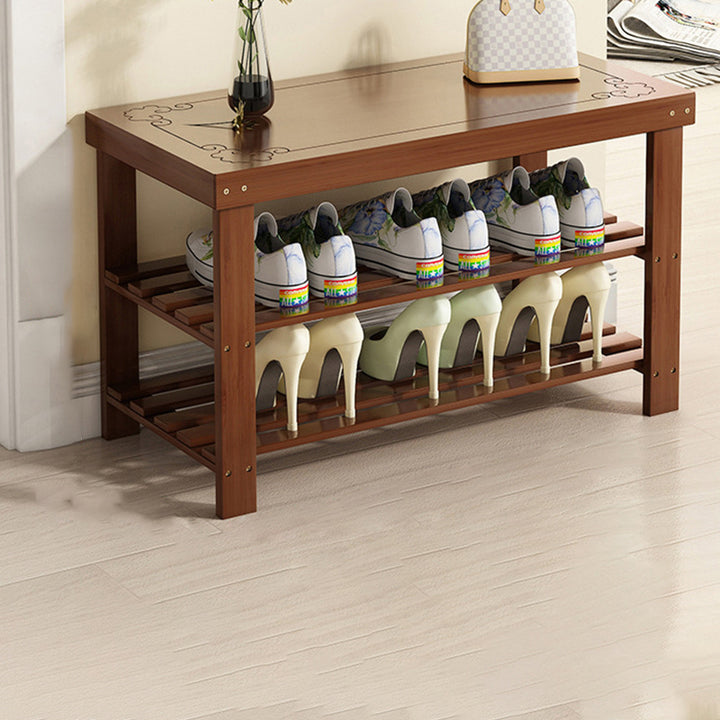 Traditional Chinese Rectangular Nan Bamboo Shoe Bench 2-Tier For Entryways