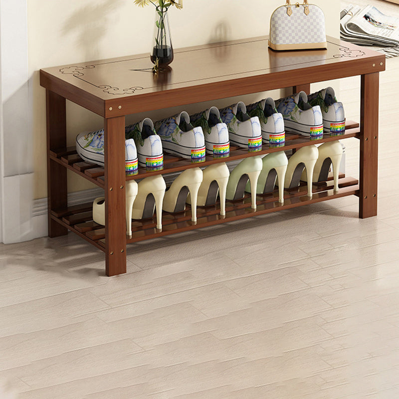 Traditional Chinese Rectangular Nan Bamboo Shoe Bench 2-Tier For Entryways