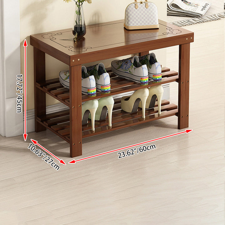 Traditional Chinese Rectangular Nan Bamboo Shoe Bench 2-Tier For Entryways