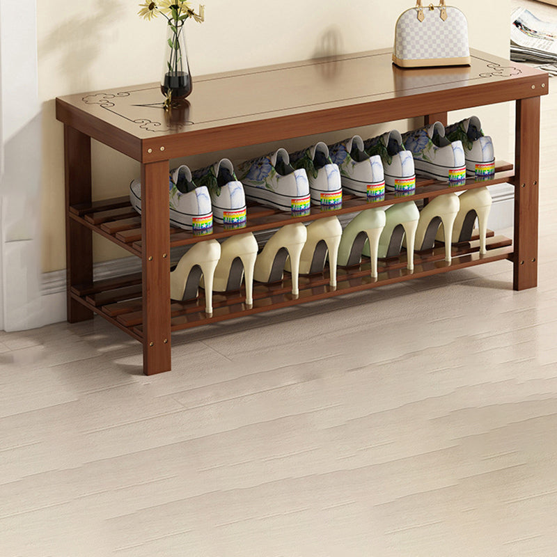 Traditional Chinese Rectangular Nan Bamboo Shoe Bench 2-Tier For Entryways