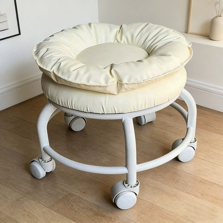 Moderner minimalistischer runder Hocker aus Kunstleder und Kunststoff, beweglich, niedrig, für das Wohnzimmer 