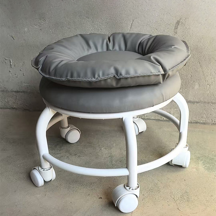 Moderner minimalistischer runder Hocker aus Kunstleder und Kunststoff, beweglich, niedrig, für das Wohnzimmer 