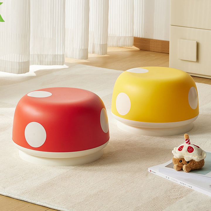 Taburete bajo apilable contemporáneo para niños creativos de plástico PP con forma de hongo redondo para entradas, sala de estar, dormitorio 