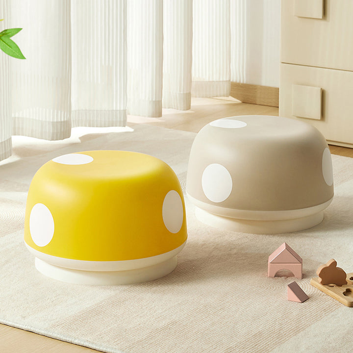 Taburete bajo apilable contemporáneo para niños creativos de plástico PP con forma de hongo redondo para entradas, sala de estar, dormitorio 