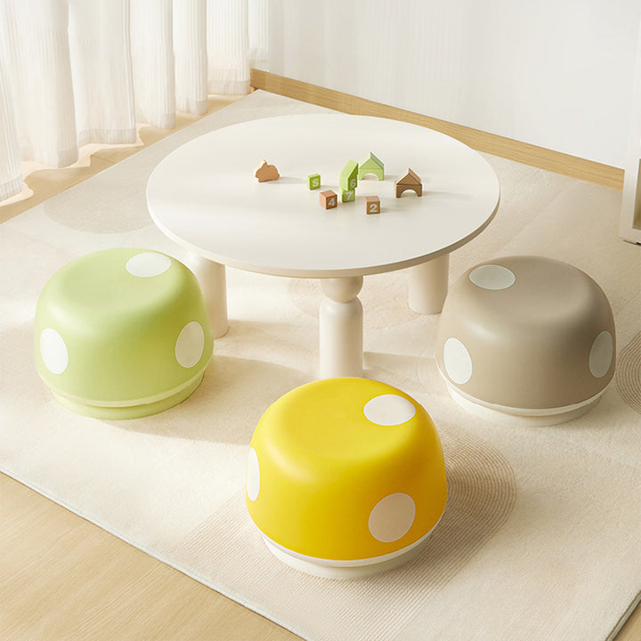 Taburete bajo apilable contemporáneo para niños creativos de plástico PP con forma de hongo redondo para entradas, sala de estar, dormitorio 