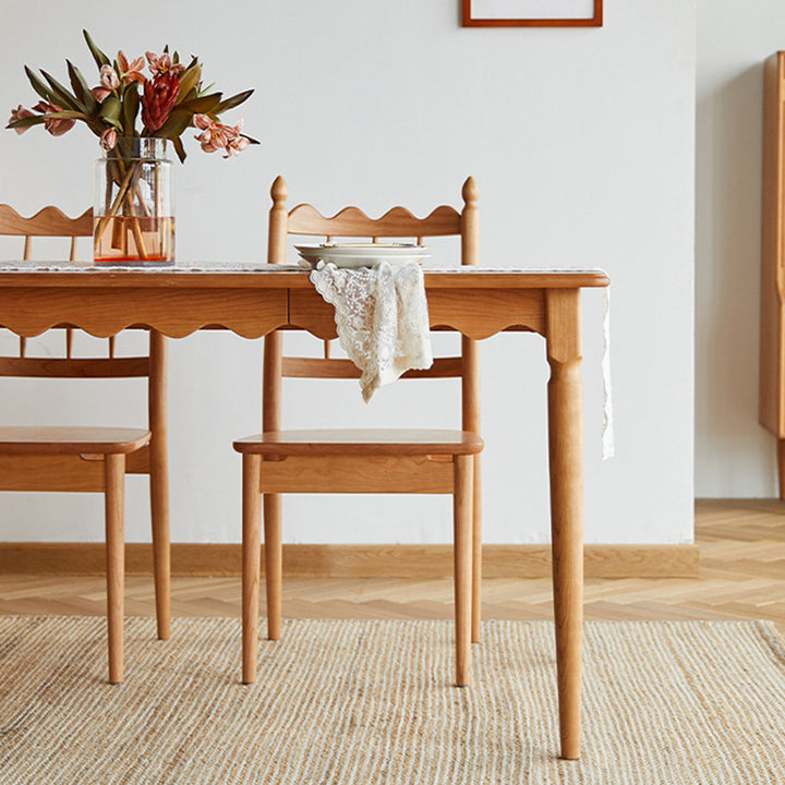 Traditional Vintage Cherry Wood Waveform Dining Chair Backrest Armless For Dining Room