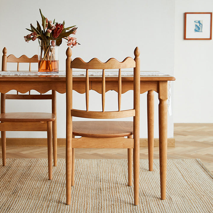 Traditional Vintage Cherry Wood Waveform Dining Chair Backrest Armless For Dining Room