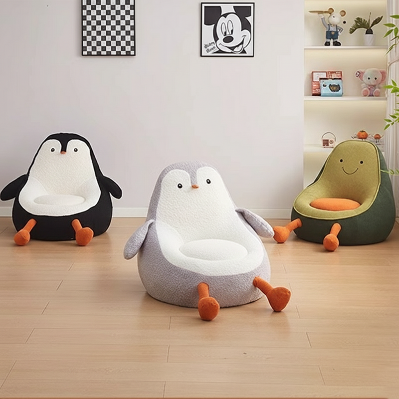 Contemporary Creative Kids Avocado-shaped Penguin-shaped Sponge Lambswool Accent Chair Backrest Armless For Living Room