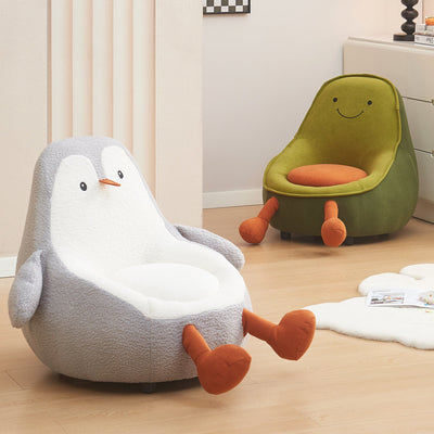 Contemporary Creative Kids Avocado-shaped Penguin-shaped Sponge Lambswool Accent Chair Backrest Armless For Living Room