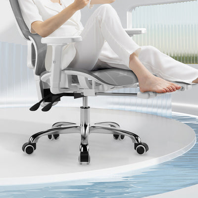 Moderner Einfachheit Mesh Nylon Stahl Schwamm Quadrat Schreibtischstuhl mit verstellbarer Kopfstütze und Fußstütze für das Home Office 