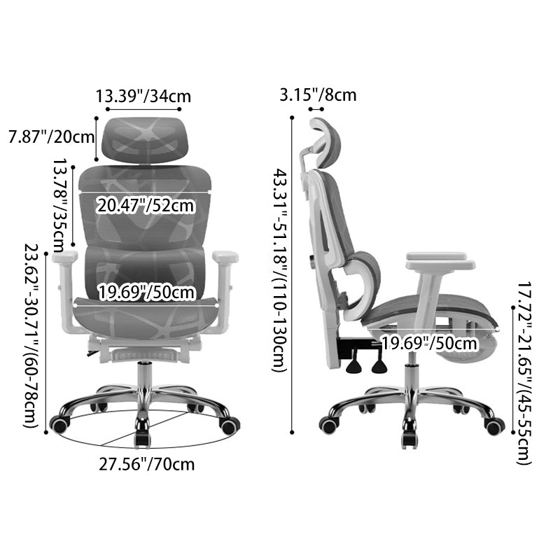 Moderner Einfachheit Mesh Nylon Stahl Schwamm Quadrat Schreibtischstuhl mit verstellbarer Kopfstütze und Fußstütze für das Home Office 