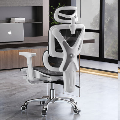 Moderner Einfachheit Mesh Nylon Stahl Schwamm Quadrat Schreibtischstuhl mit verstellbarer Kopfstütze und Fußstütze für das Home Office 
