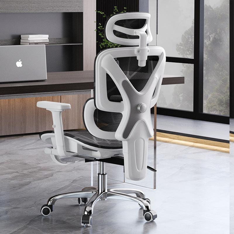 Moderner Einfachheit Mesh Nylon Stahl Schwamm Quadrat Schreibtischstuhl mit verstellbarer Kopfstütze und Fußstütze für das Home Office 