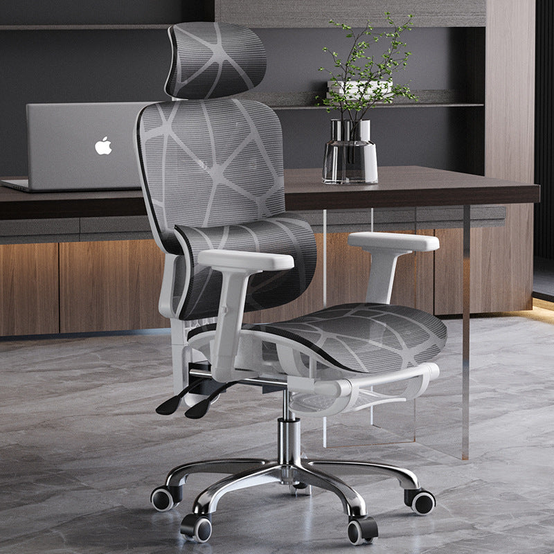 Moderner Einfachheit Mesh Nylon Stahl Schwamm Quadrat Schreibtischstuhl mit verstellbarer Kopfstütze und Fußstütze für das Home Office 