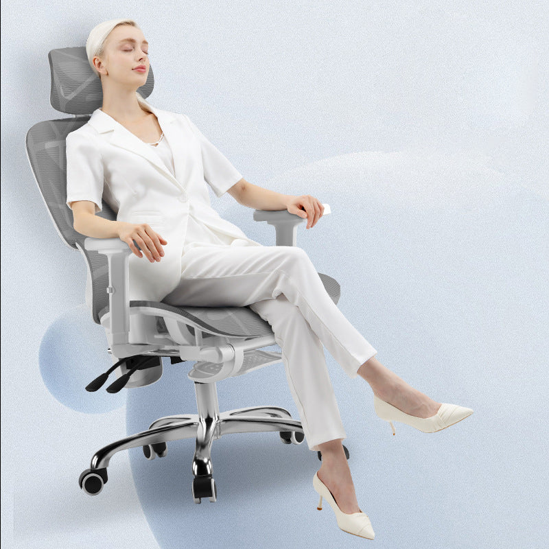 Moderner Einfachheit Mesh Nylon Stahl Schwamm Quadrat Schreibtischstuhl mit verstellbarer Kopfstütze und Fußstütze für das Home Office 