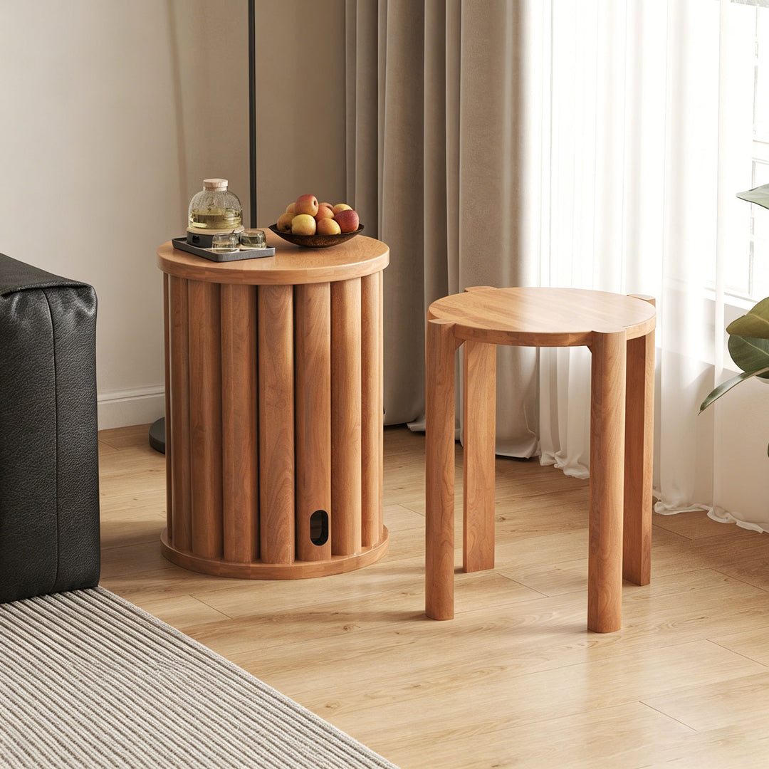Tabouret bas rond en bois de caoutchouc chinois traditionnel sans dossier empilable pour salle à manger 