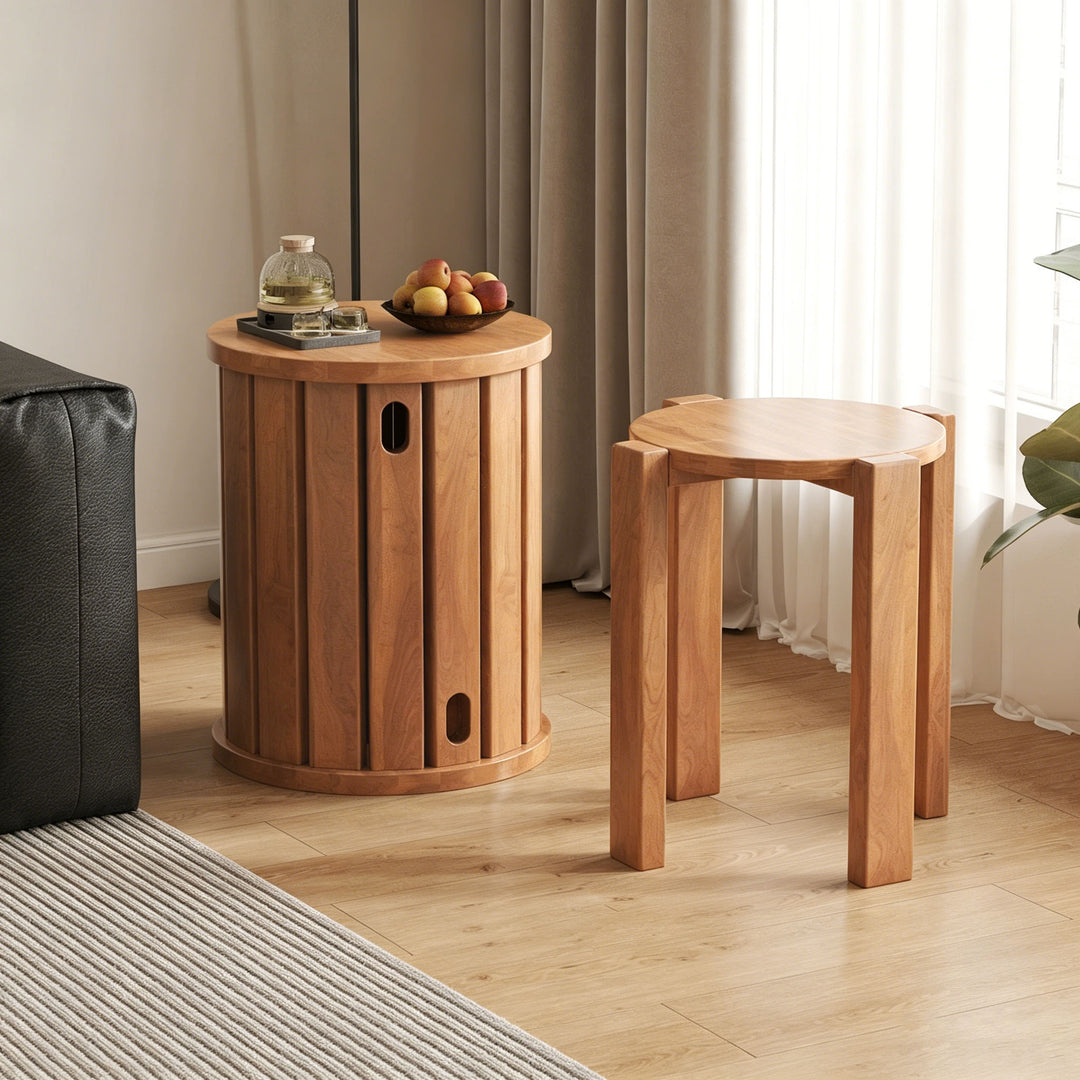 Tabouret bas rond en bois de caoutchouc chinois traditionnel sans dossier empilable pour salle à manger 