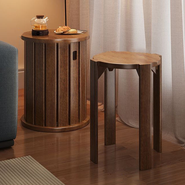 Tabouret bas rond en bois de caoutchouc chinois traditionnel sans dossier empilable pour salle à manger 