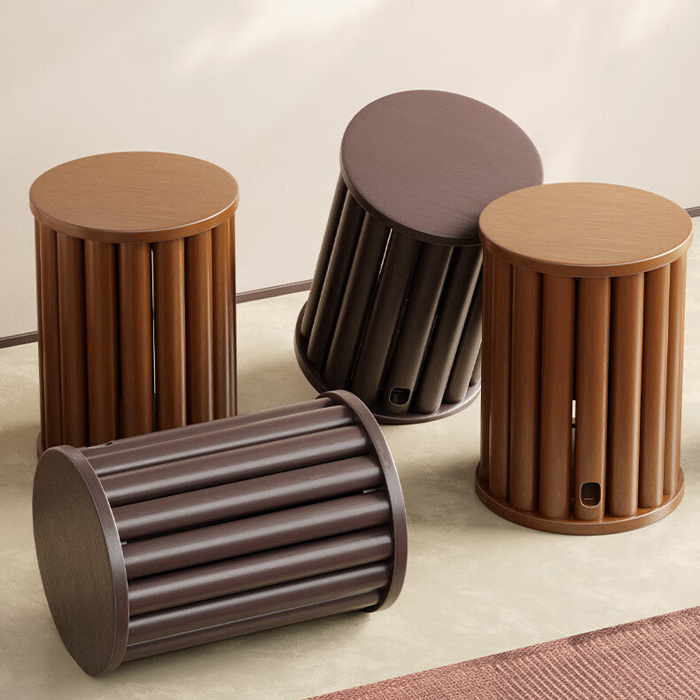 Tabouret bas rond en bois de caoutchouc chinois traditionnel sans dossier empilable pour salle à manger 