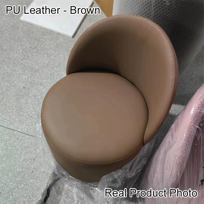 Modern Simplicity Sherpa Fabric Fleece PU Leather Wood Sponge Thumb Round Curved Vanity Stool Backrest Swivel For Bedroom