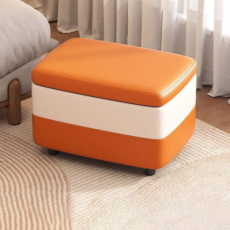 Taburete de pie rectangular de cuero PU de simplicidad moderna con madera y esponja, 1 almacenamiento apilable sin respaldo para entrada 