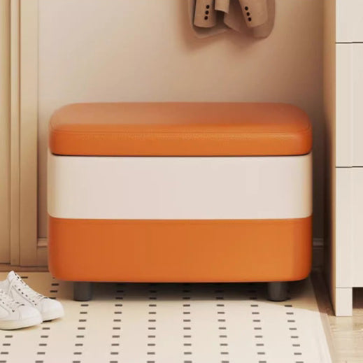 Taburete de pie rectangular de cuero PU de simplicidad moderna con madera y esponja, 1 almacenamiento apilable sin respaldo para entrada 