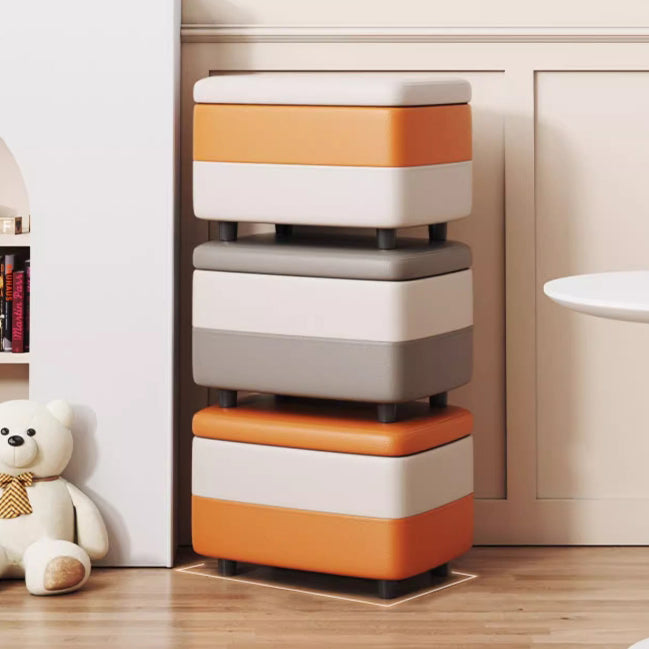 Taburete de pie rectangular de cuero PU de simplicidad moderna con madera y esponja, 1 almacenamiento apilable sin respaldo para entrada 