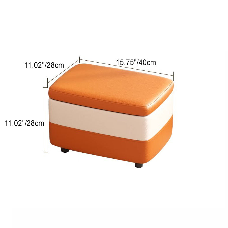 Taburete de pie rectangular de cuero PU de simplicidad moderna con madera y esponja, 1 almacenamiento apilable sin respaldo para entrada 