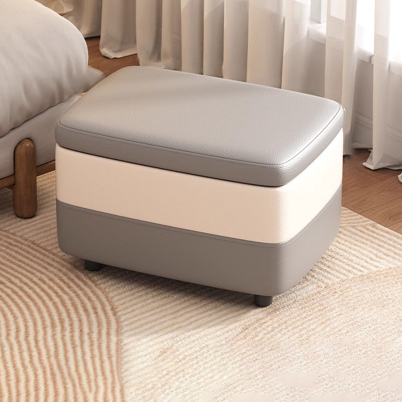 Taburete de pie rectangular de cuero PU de simplicidad moderna con madera y esponja, 1 almacenamiento apilable sin respaldo para entrada 