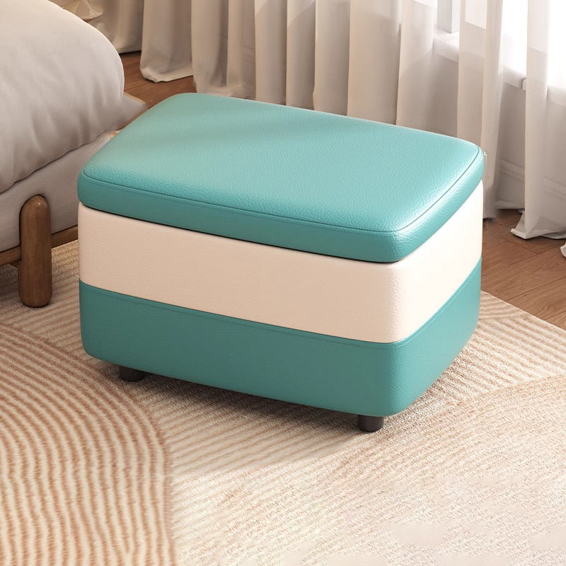 Taburete de pie rectangular de cuero PU de simplicidad moderna con madera y esponja, 1 almacenamiento apilable sin respaldo para entrada 
