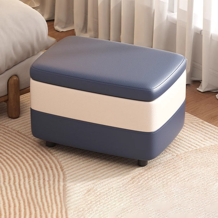 Taburete de pie rectangular de cuero PU de simplicidad moderna con madera y esponja, 1 almacenamiento apilable sin respaldo para entrada 