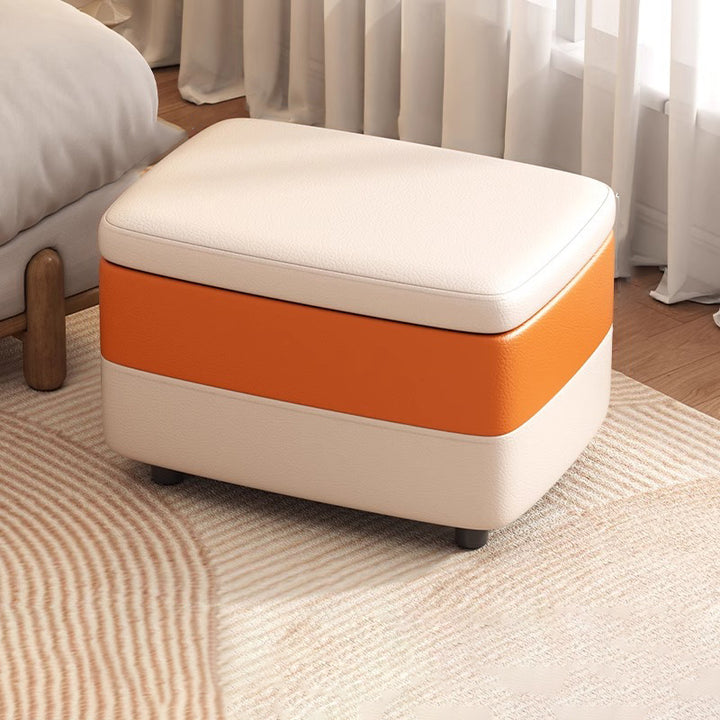 Taburete de pie rectangular de cuero PU de simplicidad moderna con madera y esponja, 1 almacenamiento apilable sin respaldo para entrada 