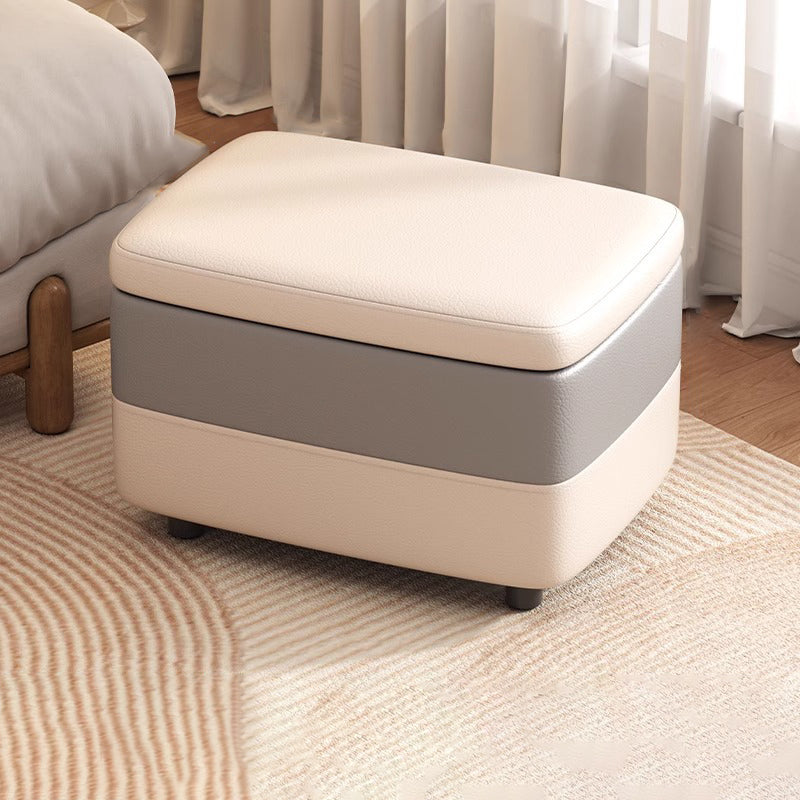 Taburete de pie rectangular de cuero PU de simplicidad moderna con madera y esponja, 1 almacenamiento apilable sin respaldo para entrada 