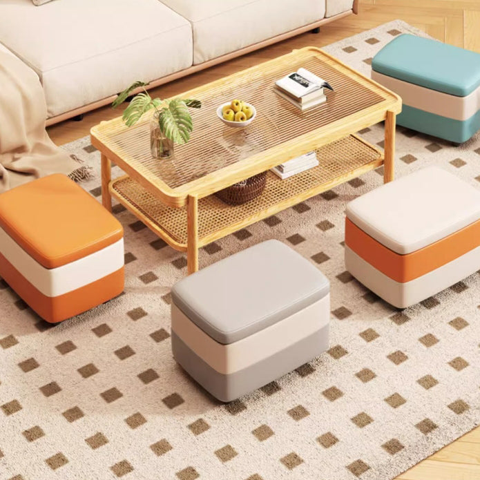 Taburete de pie rectangular de cuero PU de simplicidad moderna con madera y esponja, 1 almacenamiento apilable sin respaldo para entrada 