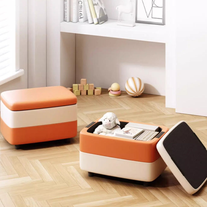 Taburete de pie rectangular de cuero PU de simplicidad moderna con madera y esponja, 1 almacenamiento apilable sin respaldo para entrada 
