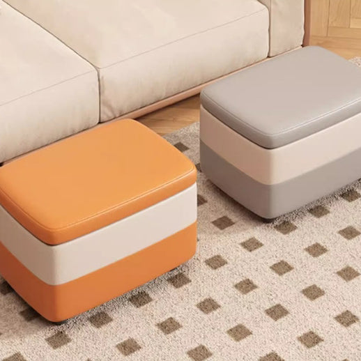 Taburete de pie rectangular de cuero PU de simplicidad moderna con madera y esponja, 1 almacenamiento apilable sin respaldo para entrada 
