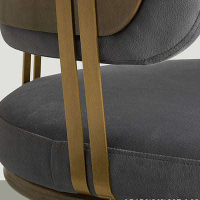 Respaldo de silla de comedor envuelto elíptico de esponja de acero inoxidable de madera de fresno de franela escandinava contemporánea para comedor 