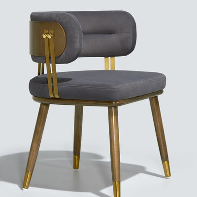 Respaldo de silla de comedor envuelto elíptico de esponja de acero inoxidable de madera de fresno de franela escandinava contemporánea para comedor 