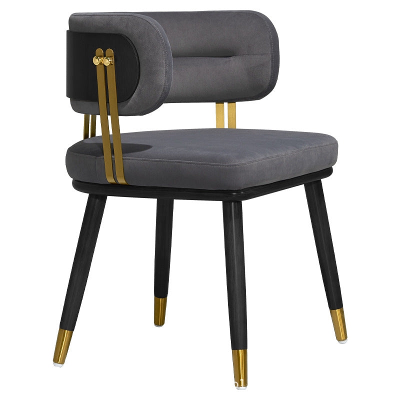 Respaldo de silla de comedor envuelto elíptico de esponja de acero inoxidable de madera de fresno de franela escandinava contemporánea para comedor 