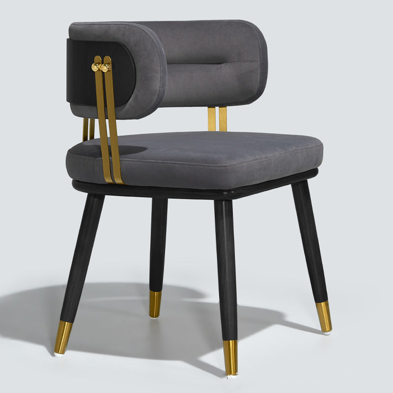 Respaldo de silla de comedor envuelto elíptico de esponja de acero inoxidable de madera de fresno de franela escandinava contemporánea para comedor 